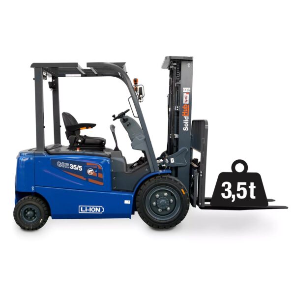 LI-ION electric forklift GSE35/5 incl. 380 V / 32 A rapid charger, load capacity 3.500 kg, SolidHub